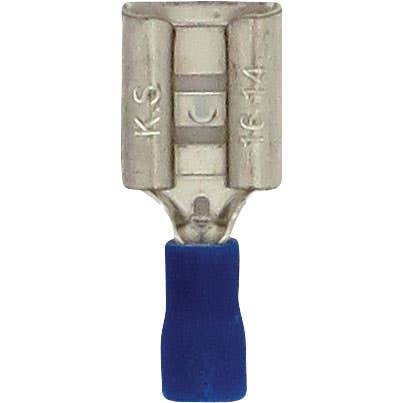 Bulk Female Quick Disconnect Slide Connectors 16-14GA .375" x .047" Tab PVC Blue Bulk Female Quick Disconnect Slide Connectors 16-14GA .375" x .047" Tab PVC Blue