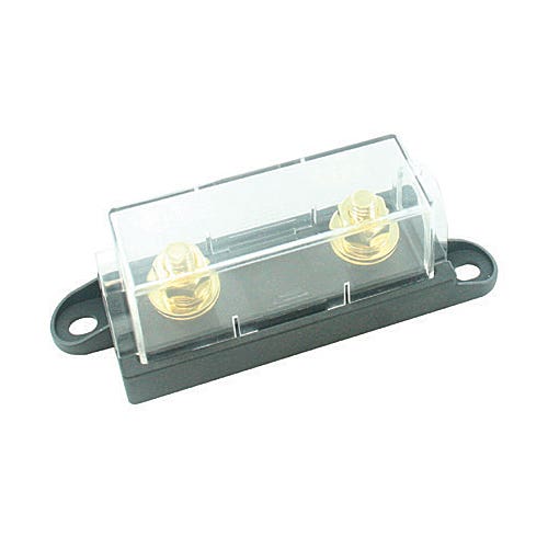 FUSE HOLDER FOR HIGH AMP SIZE BOLT ON FUSES, CLEAR COVER FUSE HOLDER FOR HIGH AMP SIZE BOLT ON FUSES, CLEAR COVER