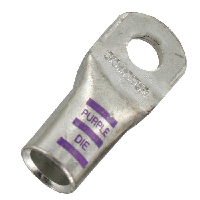 Extra Heavy Copper Lug for Battery and Welding Cable 3/8" 3/0GA Purple Crimping Die Extra Heavy Copper Lug for Battery and Welding Cable 3/8" 3/0GA Purple Crimping Die