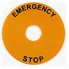 ROUND LEGEND PLATE, 90MM DIAMETER, PLASTIC, EMERGENCY STOP ROUND LEGEND PLATE, 90MM DIAMETER, PLASTIC, EMERGENCY STOP
