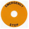 ROUND LEGEND PLATE, 90MM DIAMETER, PLASTIC, EMERGENCY STOP