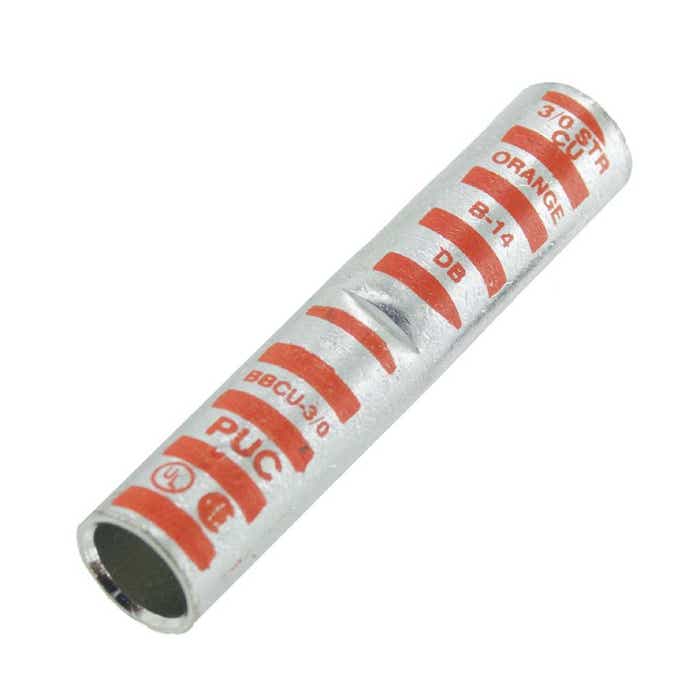 Long Barrel Copper Splice 3/0 Awg .470" Orange BBCU3/0 Long Barrel Copper Splice 3/0 Awg .470" Orange BBCU3/0