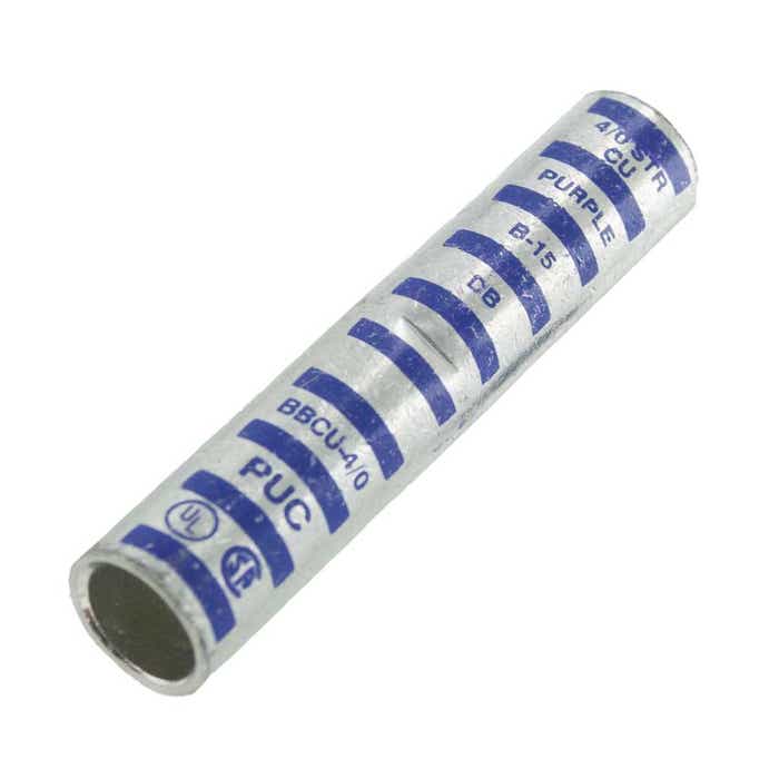 Long Barrel Copper Splice 4/0 Awg .528" Purple BBCU4/0 Long Barrel Copper Splice 4/0 Awg .528" Purple BBCU4/0