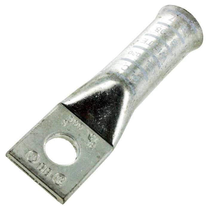 Long Barrel Copper Lug 4/0 Awg 1/2" White Flared Long Barrel Copper Lug 4/0 Awg 1/2" White Flared