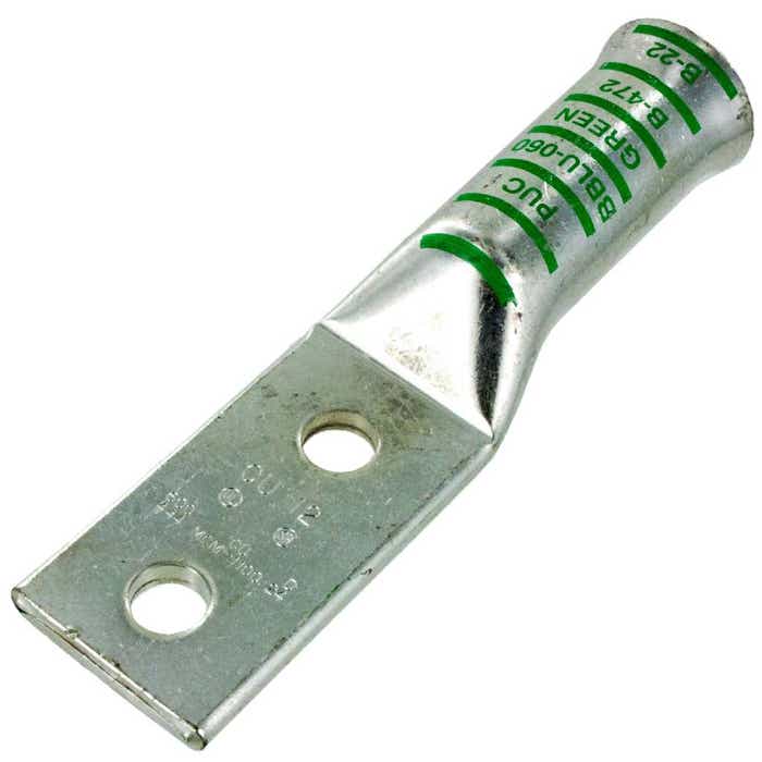 Long Barrel Copper Lug 444MCM 1/2" Green 2 Hole Flared Long Barrel Copper Lug 444MCM 1/2" Green 2 Hole Flared