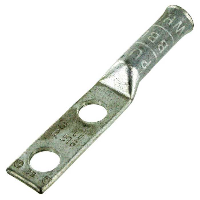 Long Barrel Copper Lug 2 Awg 5/16" White 2 Hole Flared Long Barrel Copper Lug 2 Awg 5/16" White 2 Hole Flared