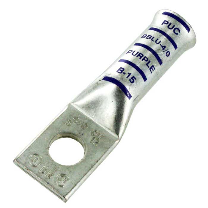 Long Barrel Copper Lug 3/0 Awg 1/2" Purple Flared Long Barrel Copper Lug 3/0 Awg 1/2" Purple Flared
