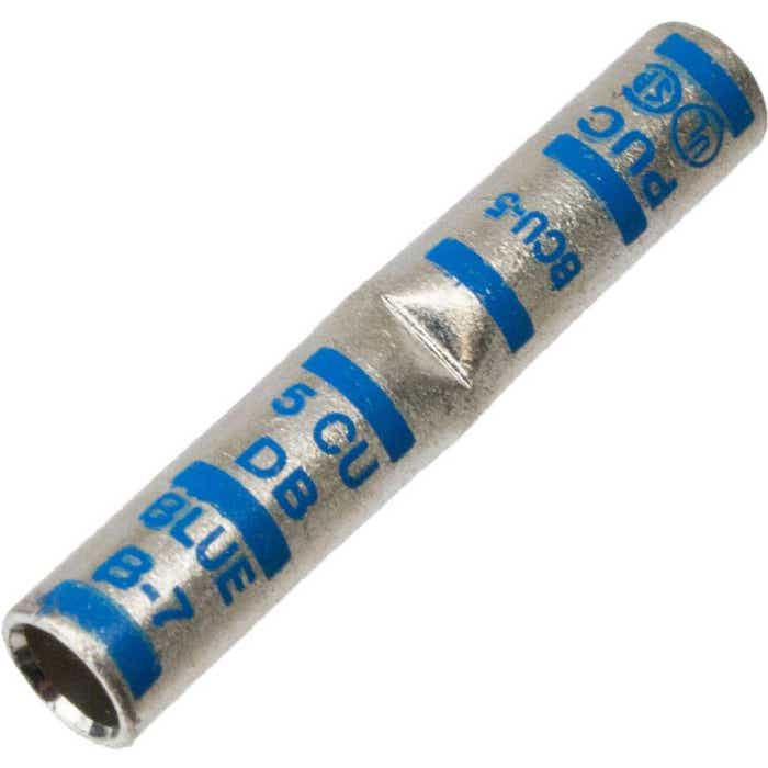 Short Barrel Copper Splice 5 Awg .206" Blue BCU5 Short Barrel Copper Splice 5 Awg .206" Blue BCU5