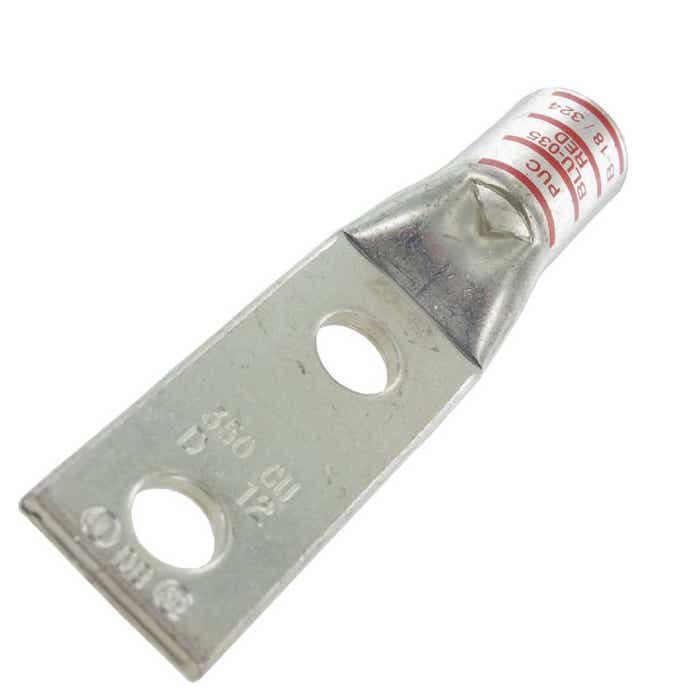 Short Barrel Copper Lug 350MCM 1/2" 2 Hole Red Short Barrel Copper Lug 350MCM 1/2" 2 Hole Red