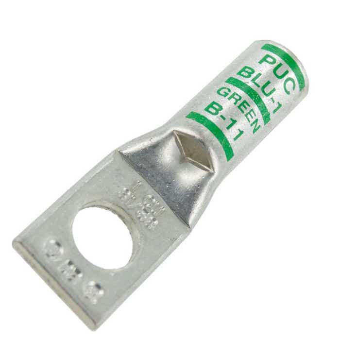 Short Barrel Copper Lug 1 Awg 3/8" 1 Hole Green Short Barrel Copper Lug 1 Awg 3/8" 1 Hole Green