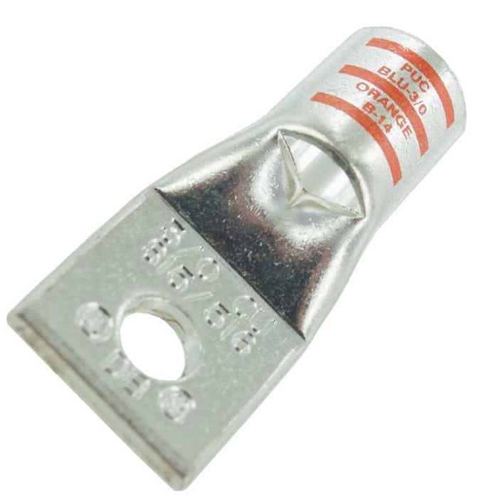 Short Barrel Copper Lug 3/0 Awg 5/16" 1 Hole Orange Short Barrel Copper Lug 3/0 Awg 5/16" 1 Hole Orange