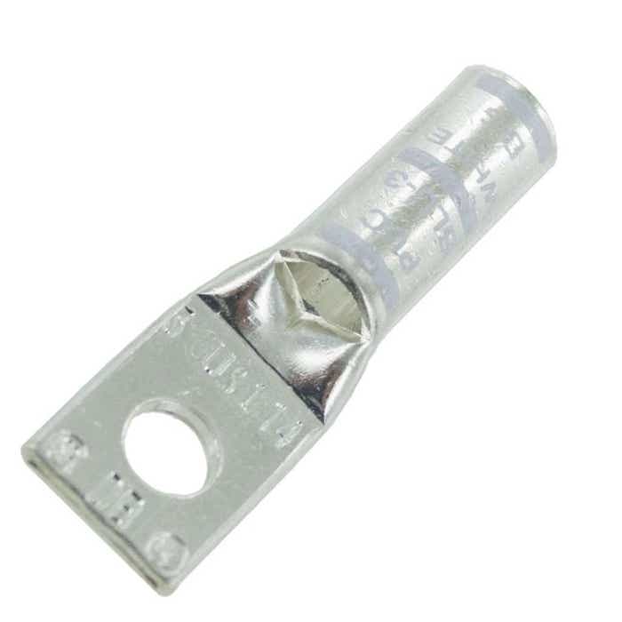 Short Barrel Copper Lug 3 Awg 1/4" White 1 Hole Short Barrel Copper Lug 3 Awg 1/4" White 1 Hole