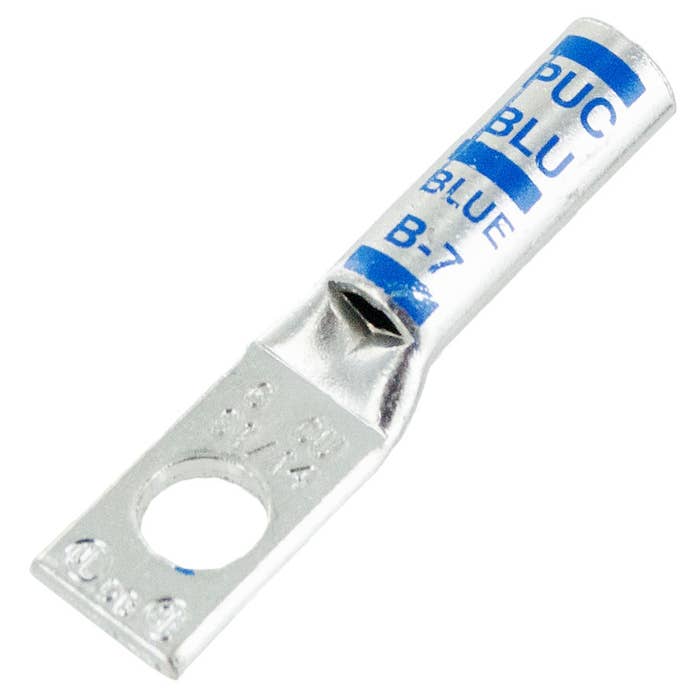 Short Barrel Copper Lug 6 Awg 1/4" Stud Blue BLU6S1 Short Barrel Copper Lug 6 Awg 1/4" Stud Blue BLU6S1