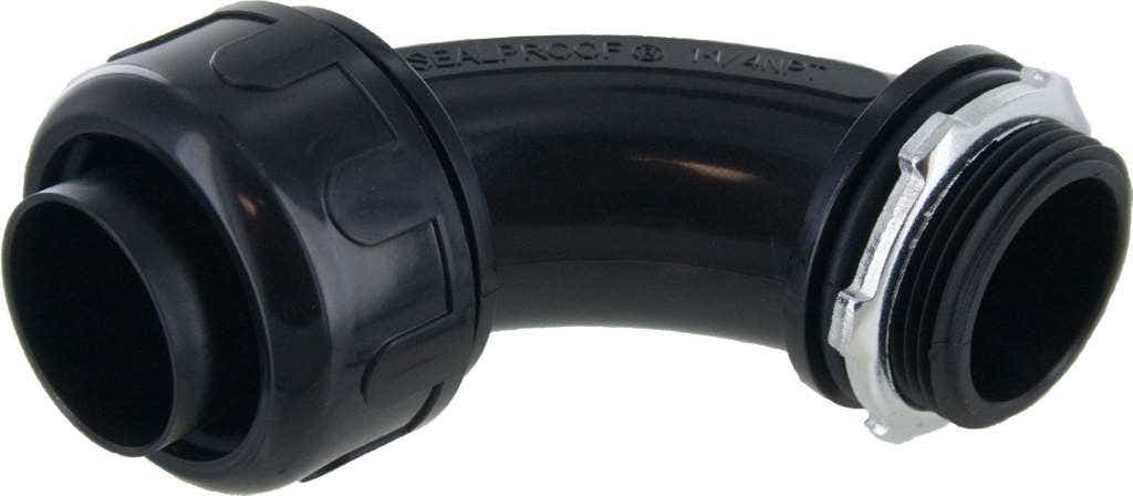 1 1 4 NYLON LIQUID TIGHT CONNECTOR 90 DEGREE BLACK