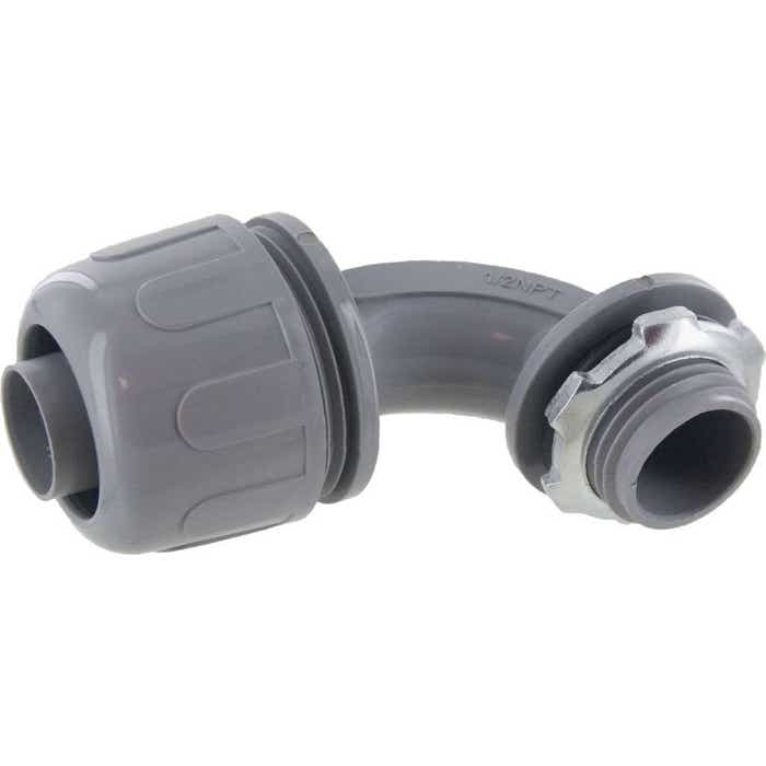 1/2" Liquid Tight 90 Degree Connector Gray