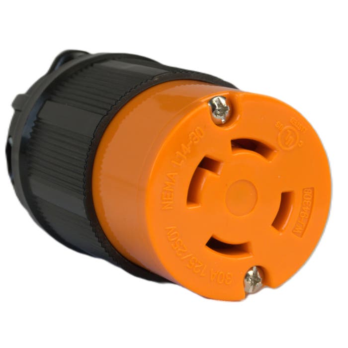 Twisting Lock Device 30 Amp Female Connector Orange L14-30C Twisting Lock Device 30 Amp Female Connector Orange L14-30C