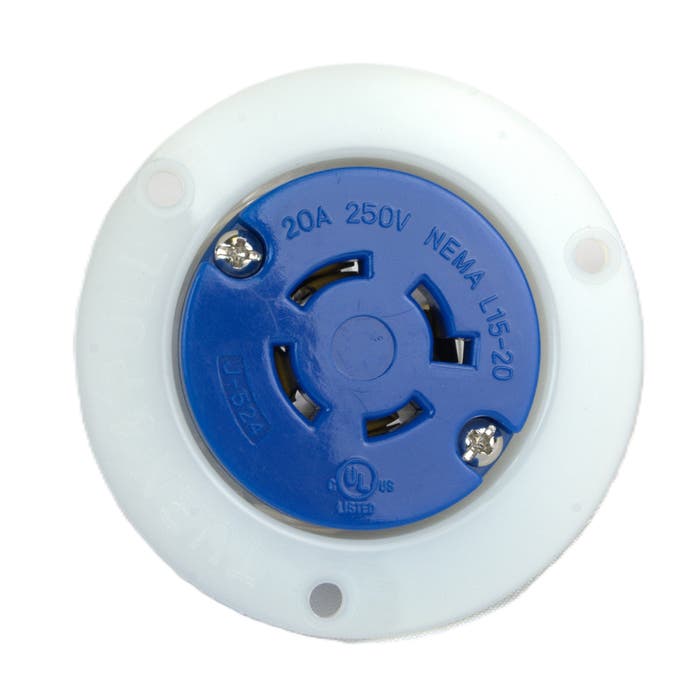 20 Amp Twist Lock Device Flanged Outlet Blue L15-20FO 20 Amp Twist Lock Device Flanged Outlet Blue L15-20FO