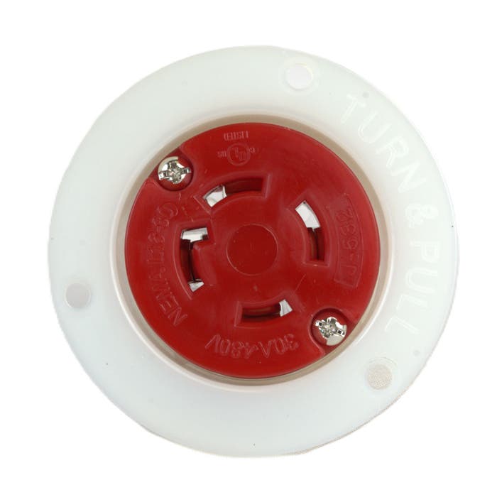30 Amp Twist Lock Device Flanged Outlet Red L16-30FO 30 Amp Twist Lock Device Flanged Outlet Red L16-30FO