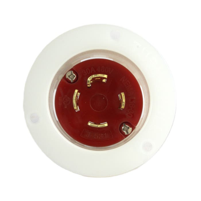 30 Amp Twist Lock Device Flanged Inlet Red L16-30MI 30 Amp Twist Lock Device Flanged Inlet Red L16-30MI