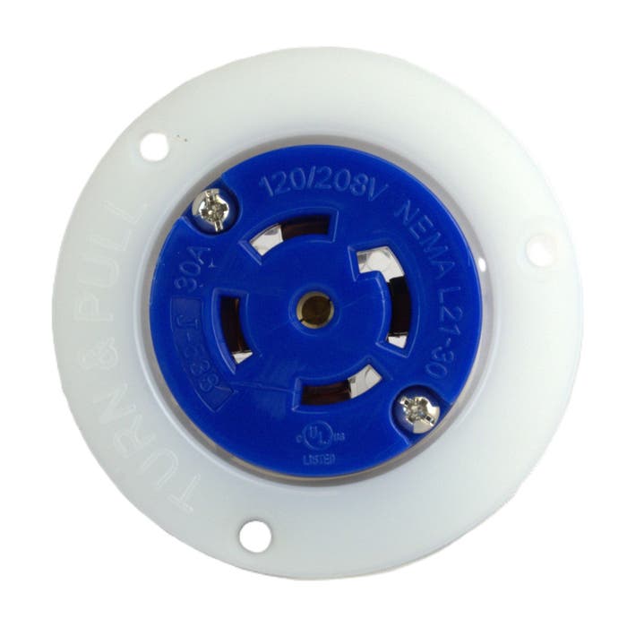 30 Amp Twist Lock Device Flanged Outlet Blue L21-30FO 30 Amp Twist Lock Device Flanged Outlet Blue L21-30FO