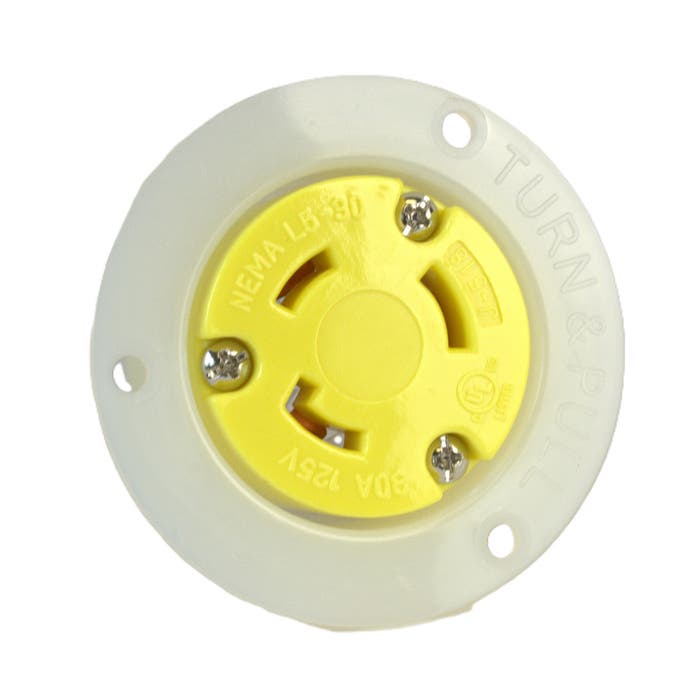 30 Amp Twist Lock Device Flanged Outlet Yellow L5-30FO 30 Amp Twist Lock Device Flanged Outlet Yellow L5-30FO