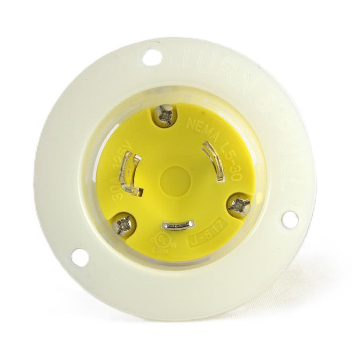 30 Amp Twist Lock Device Flanged Inlet Yellow L5-30MI 30 Amp Twist Lock Device Flanged Inlet Yellow L5-30MI