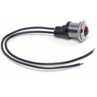 SINGLE CONTACT, INSULATED, CHROME-PLATED BRASS BEZEL, 16 AWG, 8" LEADS, 17/32" SMOOTH LENS, RED, 12V BULB SUPPLIED SINGLE CONTACT, INSULATED, CHROME-PLATED BRASS BEZEL, 16 AWG, 8" LEADS, 17/32" SMOOTH LENS, RED, 12V BULB SUPPLIED