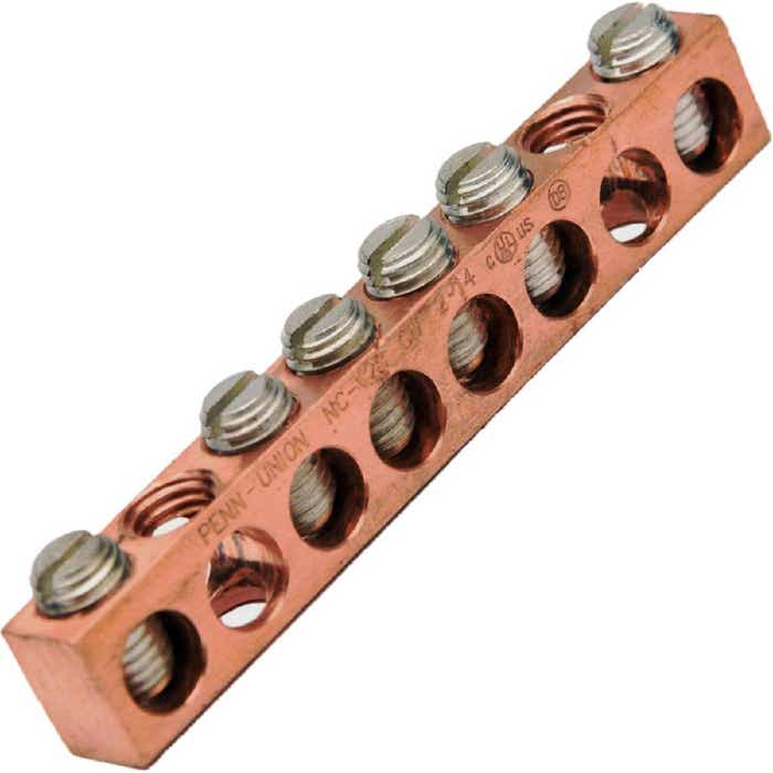 NC422 Copper Neutral Bar #14 - #4 Awg 6 Taps NC422 Copper Neutral Bar #14 - #4 Awg 6 Taps