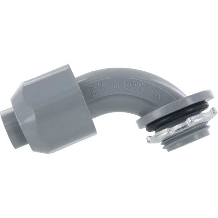 PVC Economy Screw On Connector 90 Degree 1/2" Straight Gray PVC Economy Screw On Connector 90 Degree 1/2" Straight Gray