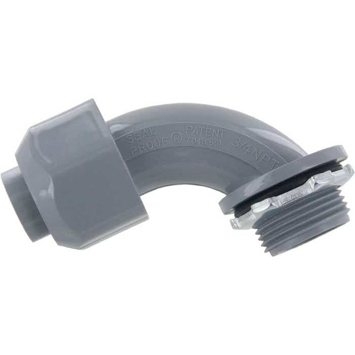 PVC Economy Screw On Connector 90 Degree 3/4" Straight Gray PVC Economy Screw On Connector 90 Degree 3/4" Straight Gray