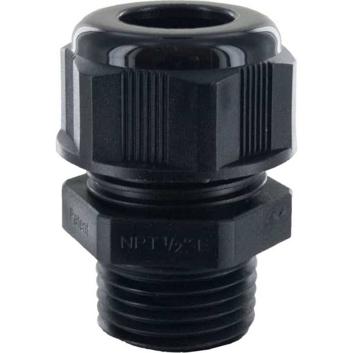 Nylon Dome Cap Cable Gland 1/2" NPT .27-.47" Black Nylon Dome Cap Cable Gland 1/2" NPT .27-.47" Black