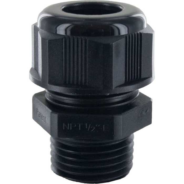 Nylon Dome Cap Cable Gland 1/2" NPT .27-.47" Black