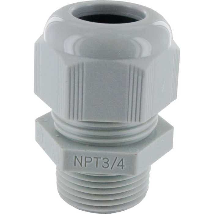 Nylon Dome Cap Cable Gland 3/4" NPT .51-.71" Gray Nylon Dome Cap Cable Gland 3/4" NPT .51-.71" Gray