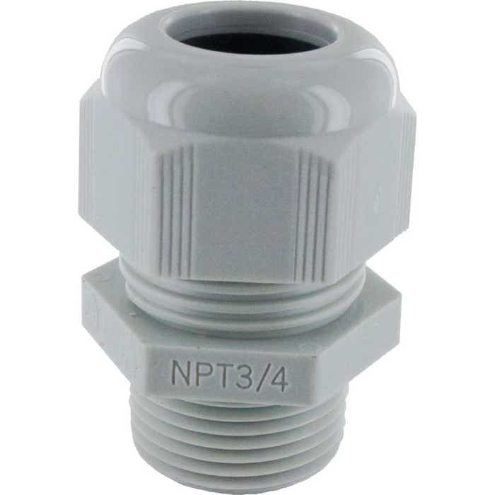 Nylon Dome Cap Cable Gland 3/4" NPT .51-.71" Gray