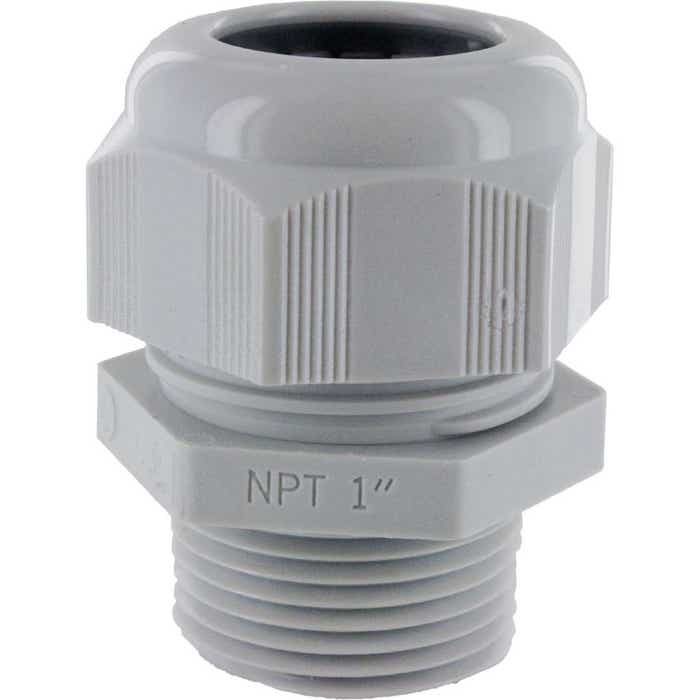 Nylon Dome Cap Cable Gland 1" NPT .70-.98" Gray