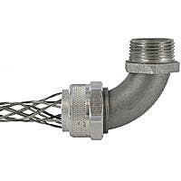 90° 3/8" NPT ALUMINUM CORD GRIP .312" CABLE RANGE W/MESH